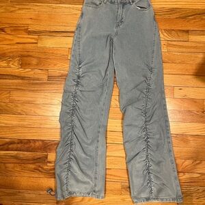 PacSun Gray Ruched Side-Seam Wide Leg Jeans